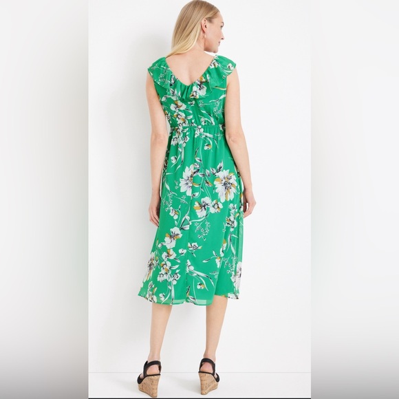 Maurice’s Sz M Floral Ruffle Trim Midi Dress green - Picture 2 of 7